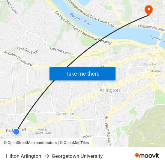 Hilton Arlington to Georgetown University map
