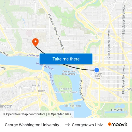 George Washington University Heliport to Georgetown University map