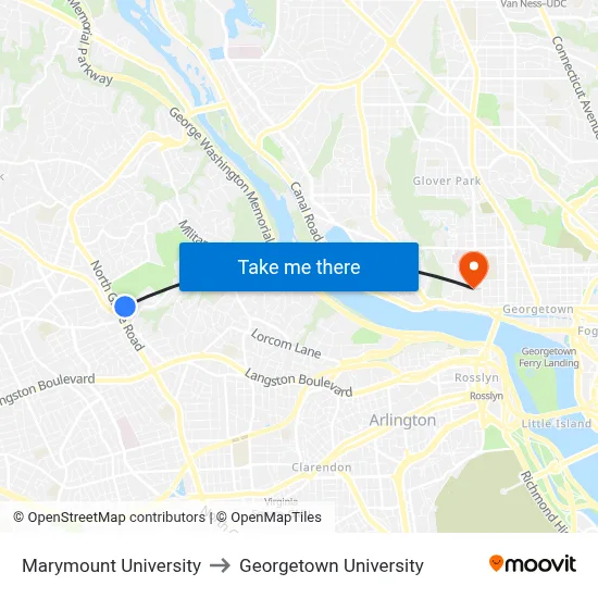 Marymount University to Georgetown University map