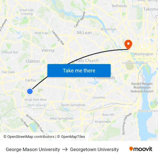 George Mason University to Georgetown University map