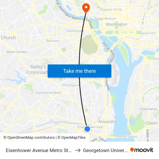 Eisenhower Avenue Metro Station to Georgetown University map