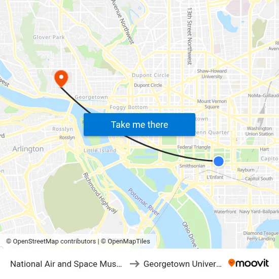 National Air and Space Museum to Georgetown University map