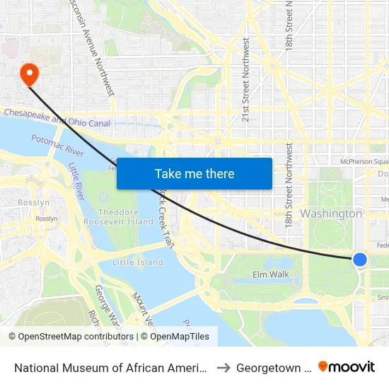 National Museum of African American History and Culture to Georgetown University map