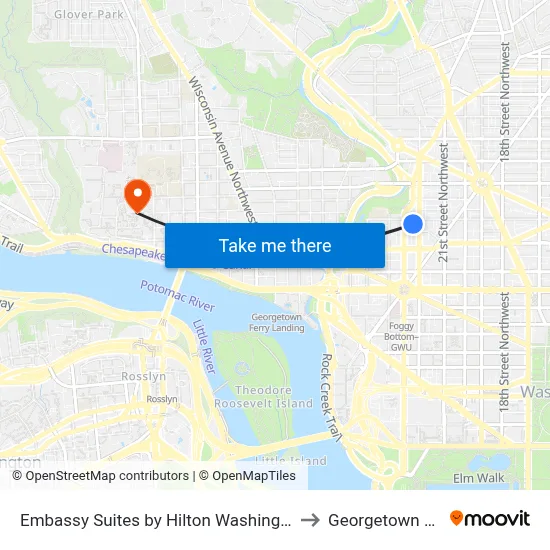 Embassy Suites by Hilton Washington DC Georgetown to Georgetown University map