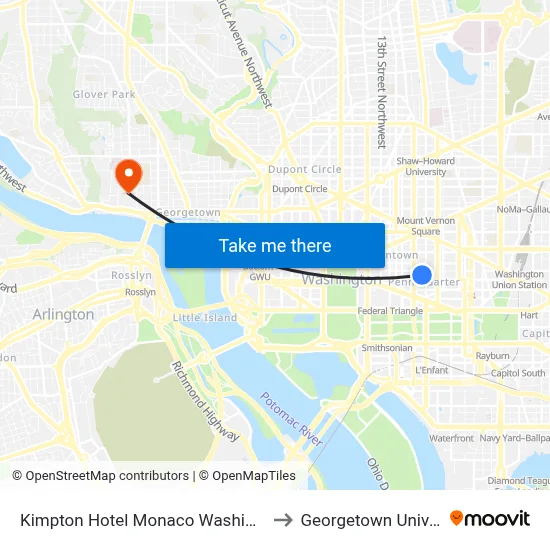 Kimpton Hotel Monaco Washington DC to Georgetown University map