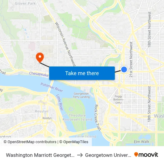 Washington Marriott Georgetown to Georgetown University map