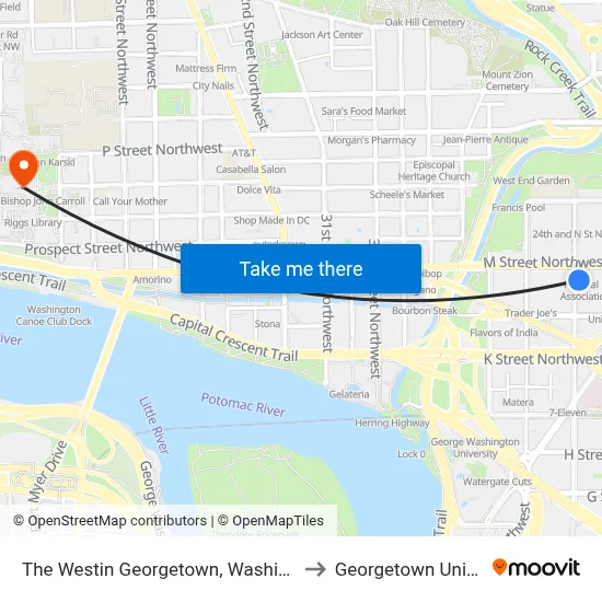 The Westin Georgetown, Washington D.C. to Georgetown University map