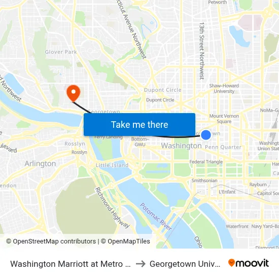 Washington Marriott at Metro Center to Georgetown University map