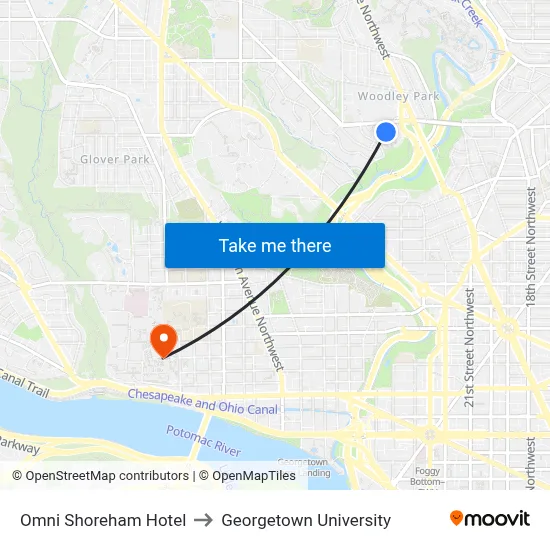 Omni Shoreham Hotel to Georgetown University map