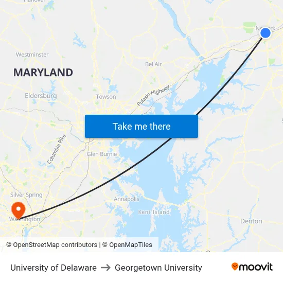 University of Delaware to Georgetown University map