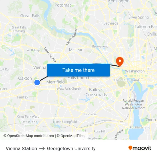 Vienna Station to Georgetown University map