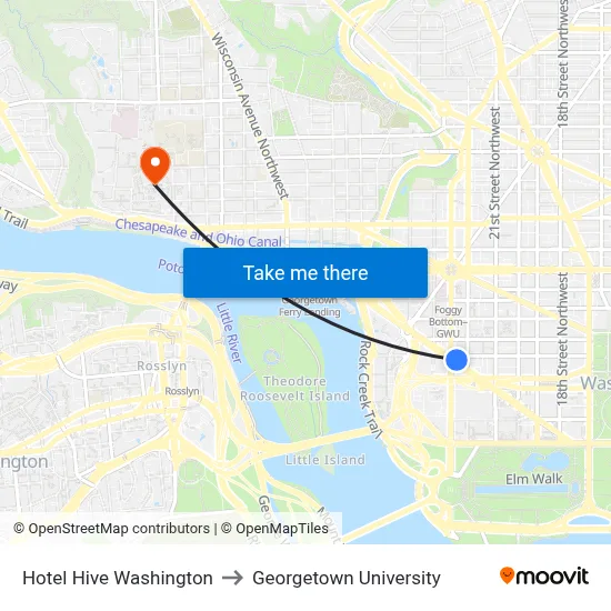 Hotel Hive Washington to Georgetown University map