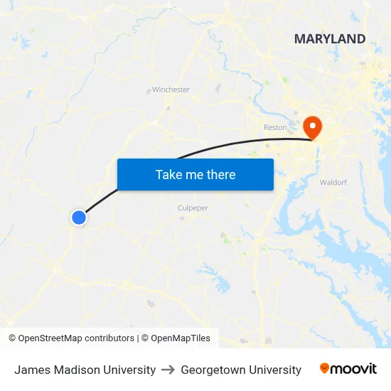 James Madison University to Georgetown University map