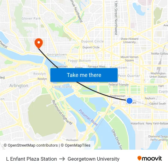 L Enfant Plaza Station to Georgetown University map