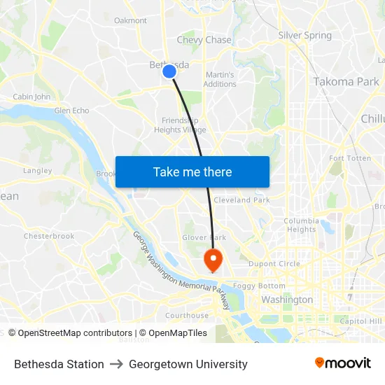 Bethesda Station to Georgetown University map