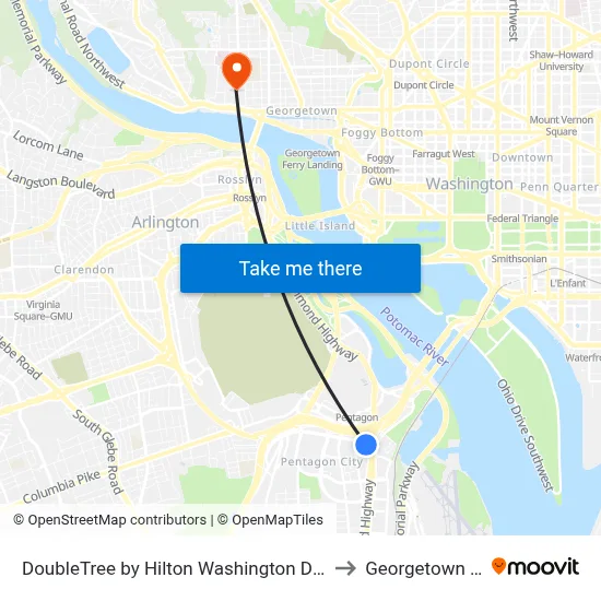 DoubleTree by Hilton Washington DC Crystal City Arlington to Georgetown University map