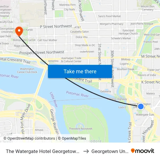The Watergate Hotel Georgetown Washington to Georgetown University map