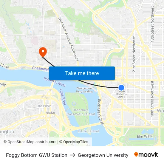 Foggy Bottom GWU Station to Georgetown University map