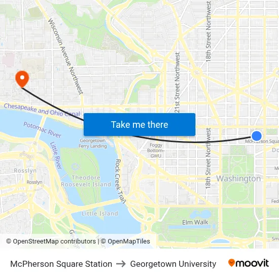 McPherson Square Station to Georgetown University map