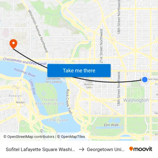 Sofitel Lafayette Square Washington DC to Georgetown University map