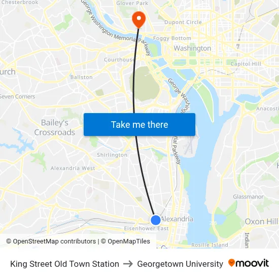 King Street Old Town Station to Georgetown University map