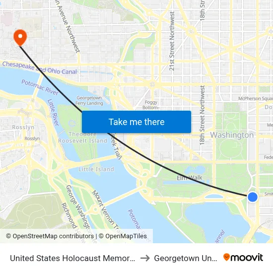 United States Holocaust Memorial Museum to Georgetown University map