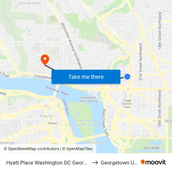 Hyatt Place Washington DC Georgetown West End to Georgetown University map