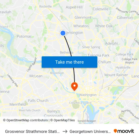 Grosvenor Strathmore Station to Georgetown University map