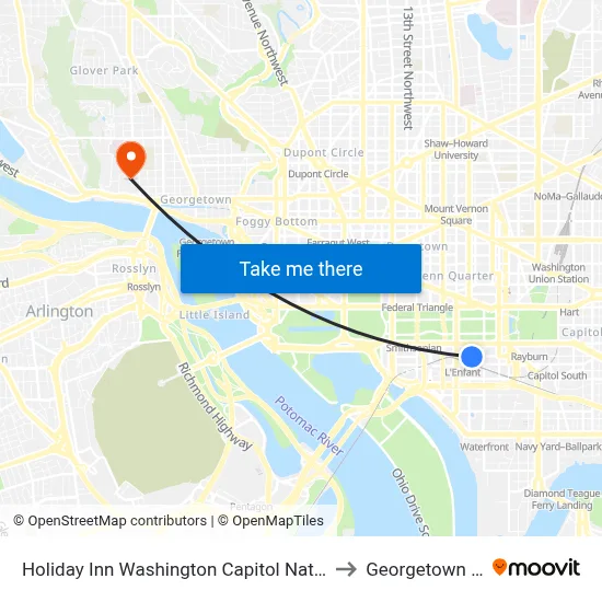 Holiday Inn Washington Capitol National Mall an IHG Hotel to Georgetown University map