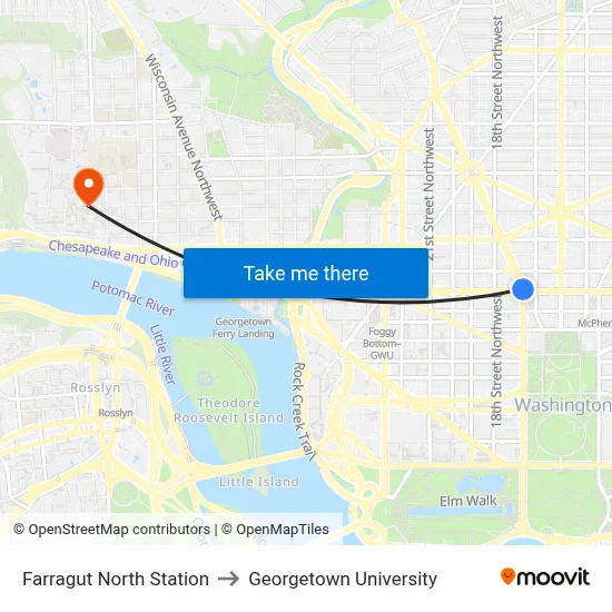 Farragut North Station to Georgetown University map