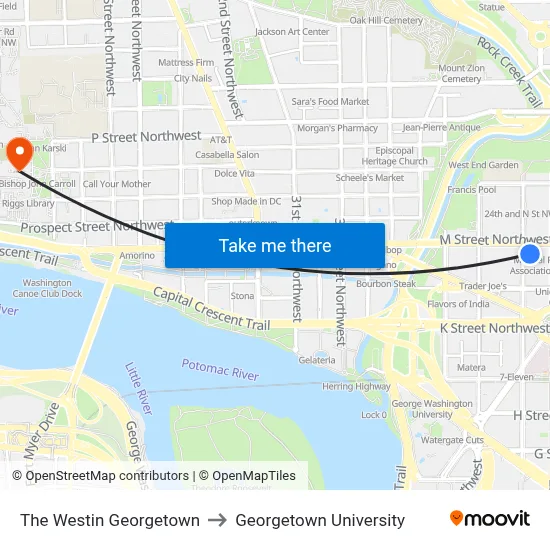 The Westin Georgetown to Georgetown University map