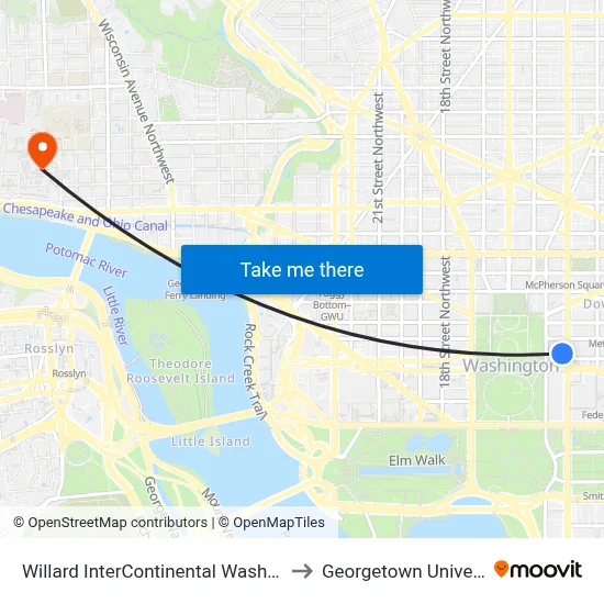 Willard InterContinental Washington to Georgetown University map