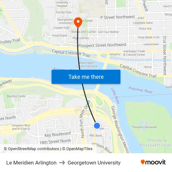 Le Meridien Arlington to Georgetown University map