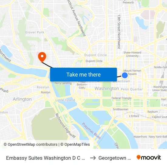 Embassy Suites Washington D C Convention Center to Georgetown University map
