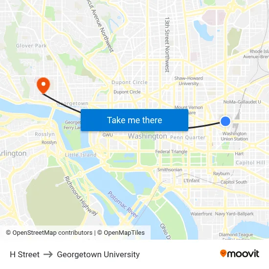H Street to Georgetown University map