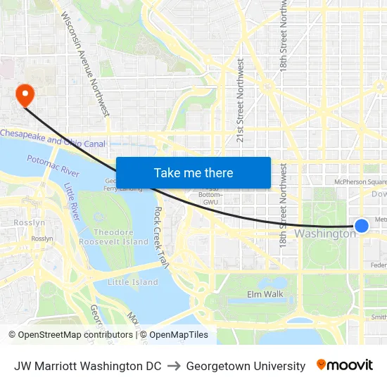 JW Marriott Washington DC to Georgetown University map