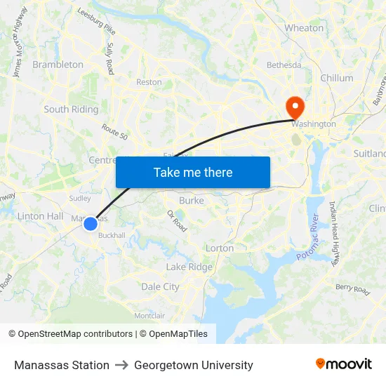 Manassas Station to Georgetown University map