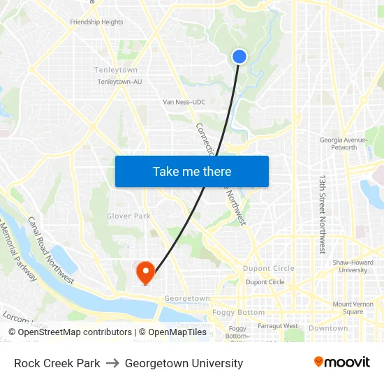 Rock Creek Park to Georgetown University map