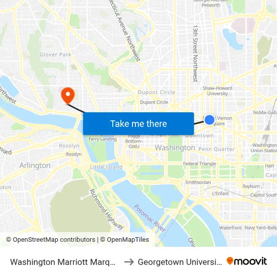 Washington Marriott Marquis to Georgetown University map