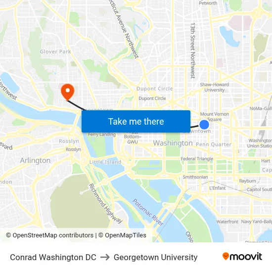 Conrad Washington DC to Georgetown University map