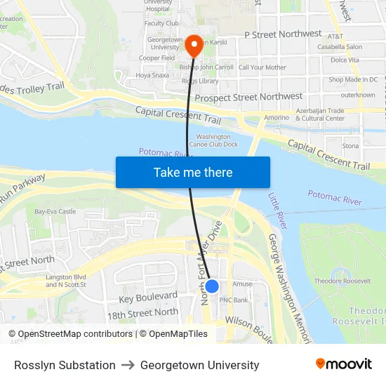 Rosslyn Substation to Georgetown University map