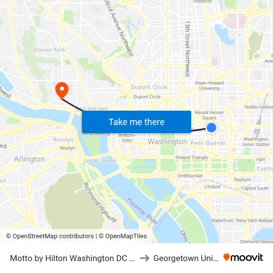 Motto by Hilton Washington DC City Center to Georgetown University map