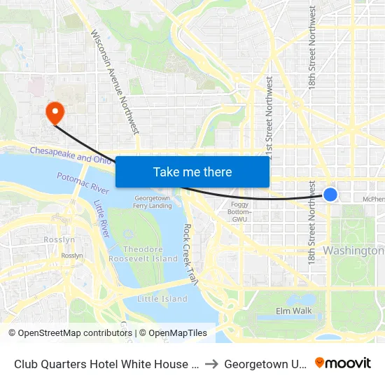 Club Quarters Hotel White House Washington DC to Georgetown University map