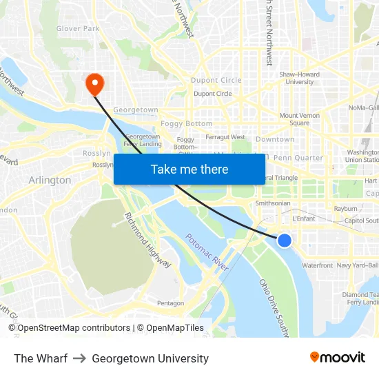 The Wharf to Georgetown University map