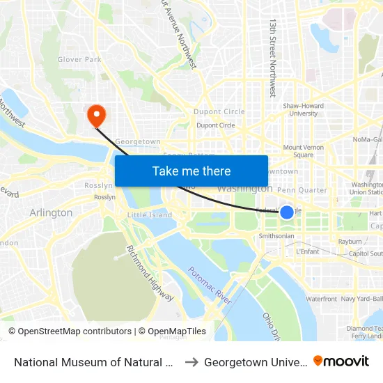 National Museum of Natural History to Georgetown University map