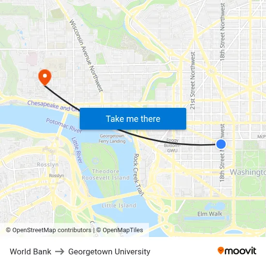 World Bank to Georgetown University map