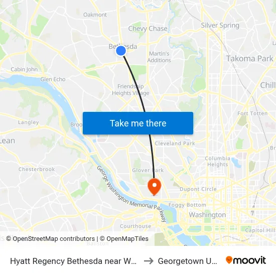Hyatt Regency Bethesda near Washington, DC to Georgetown University map