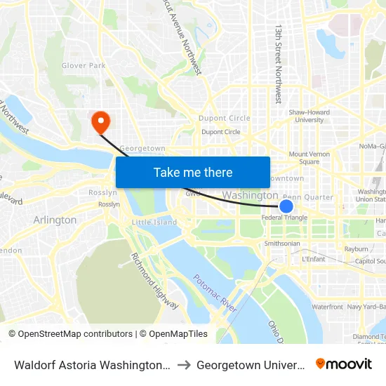 Waldorf Astoria Washington Dc to Georgetown University map