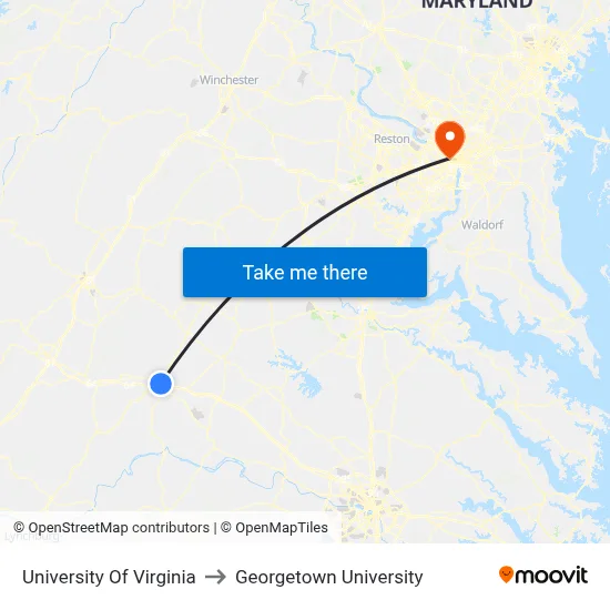 University Of Virginia to Georgetown University map