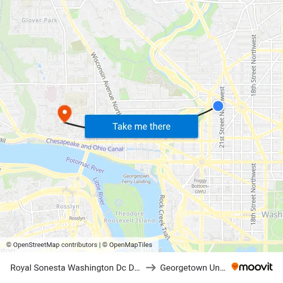 Royal Sonesta Washington Dc Dupont Circle to Georgetown University map